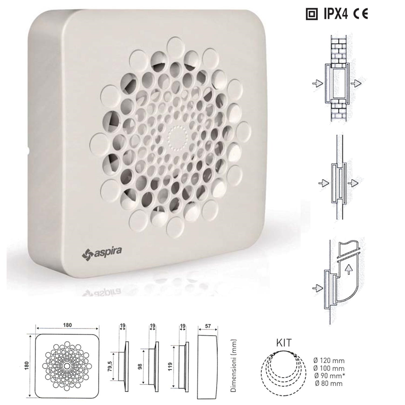 Ventilatori aspiratori bagno: Ventilatore estrattore aria bagno wc sottile  8mm in ABS con rete anti insetto